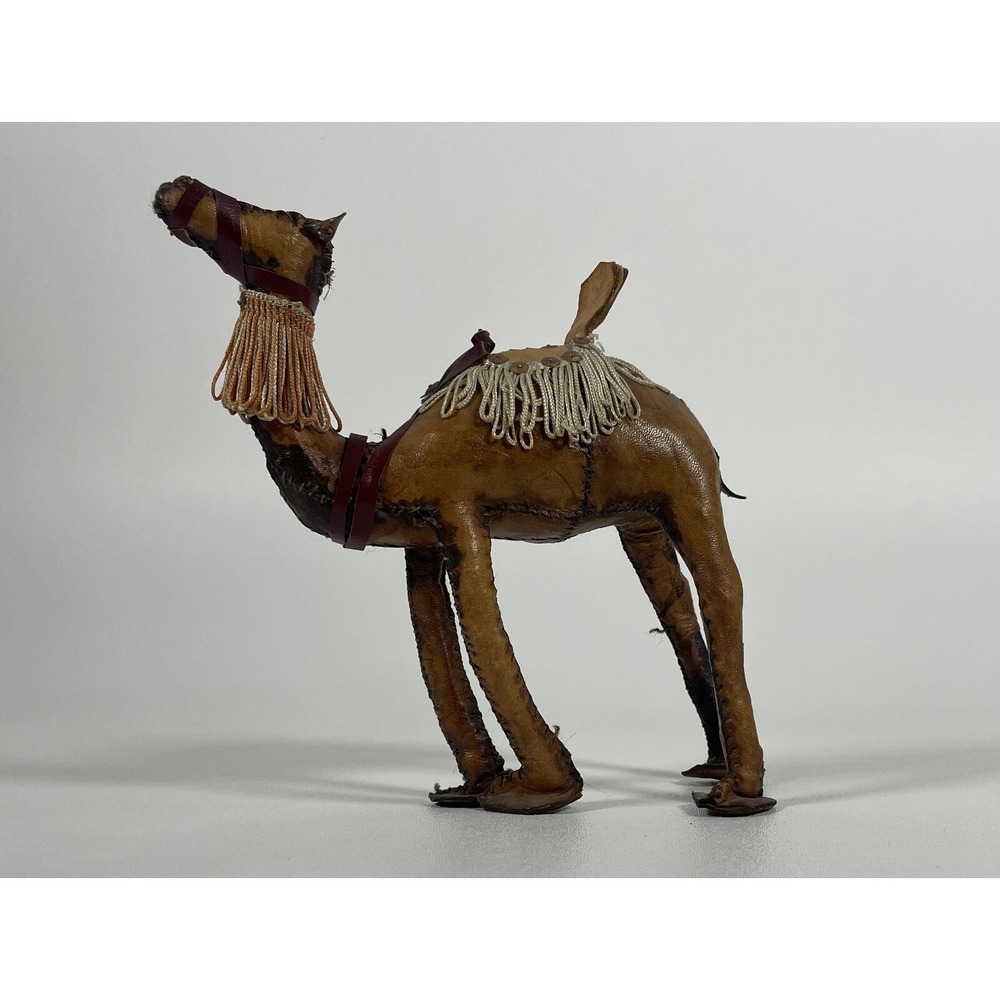 Vintage 7.5" Leather Camel Figurine for Nativity Scene, Handcrafted Holiday Deco